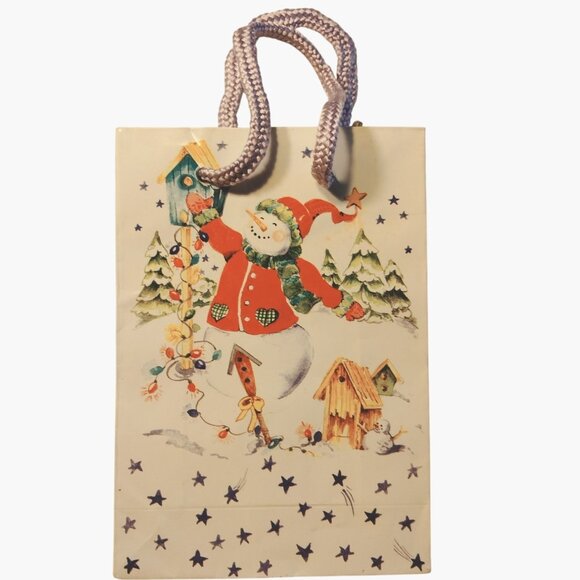 Snowman Christmas Gift Bag Rope Handle Small 6x5 - Picture 1 of 3